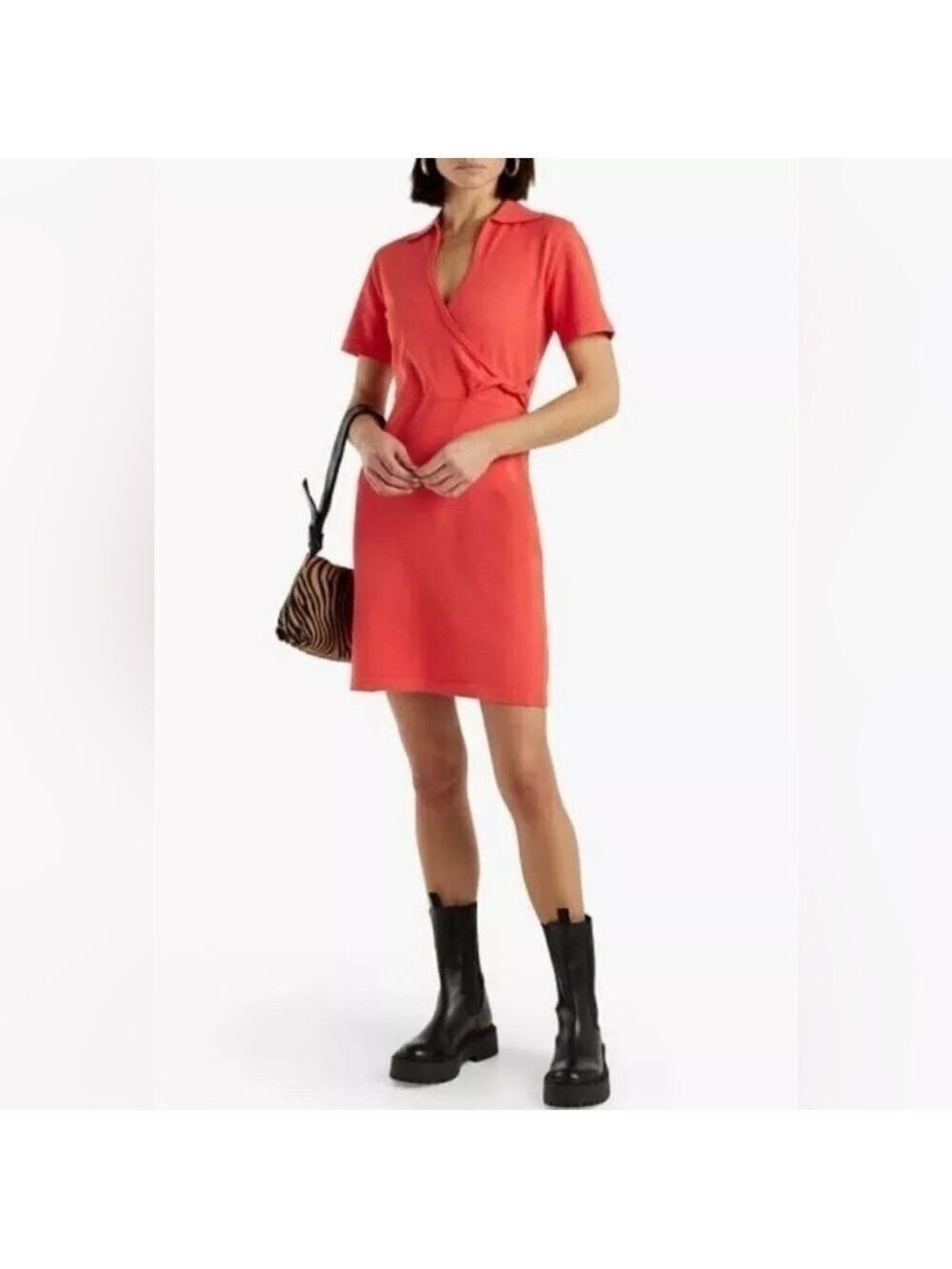 NWT Derek Lam 10 Crosby Raylen Short-Sleeve Twist Sweater Dress Coral Size Small